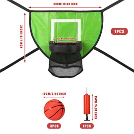 Trampoline Basketball Hoop with 3 Basketballs & Pump, Basketball Hoop for Trampoline Waterproof Basketball Goal Soft Basketball Game Attachment for All Ages Basketball Lovers (Green)