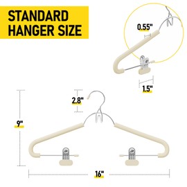 UEAKPIC 5 Pack Foam Padded Pant Hangers with Non-Slip Clips & V-Hook, Heavy Duty Metal Hangers, Durable Rust-Resistant & Space Saving Closet Organizer for Trouser, Coat, Camisoles, Beige