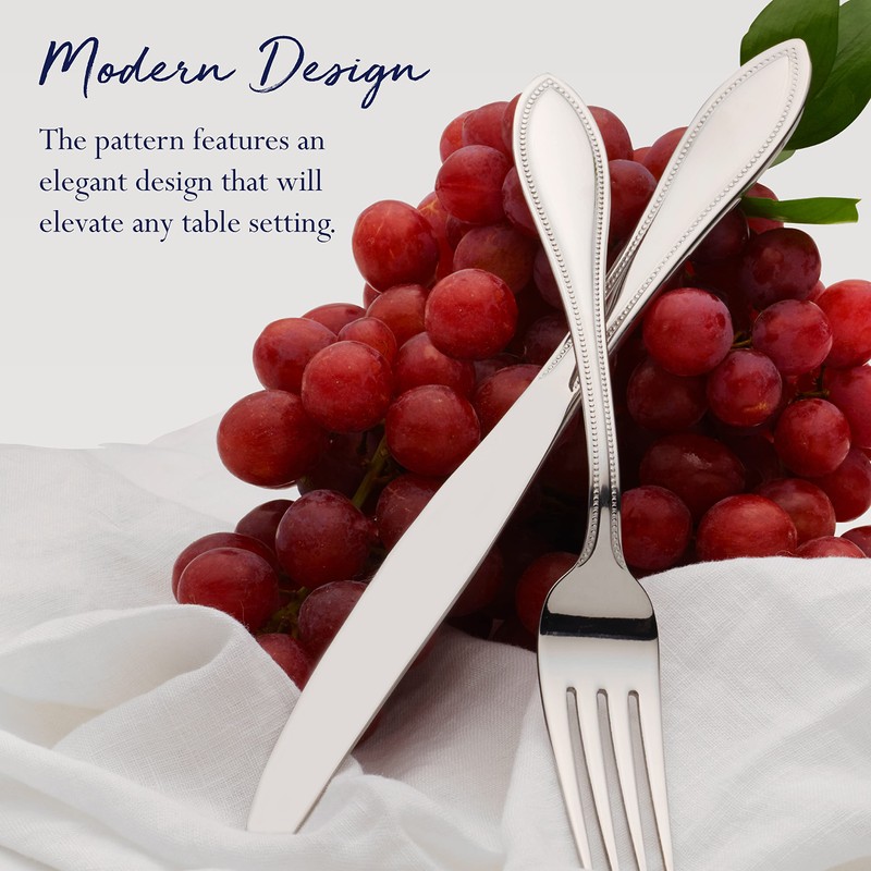 Pfaltzgraff American Bead 53-Piece Stainless Steel Flatware Set with Serving