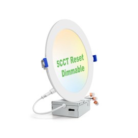 zouzai 1 Pack 8 Inch 5CCT Ultra-Thin LED Recessed Ceiling Light with Junction Box, 2700K/3000K/3500K/4000K/5000K Selectable, 18W Eqv 125W, Dimmable, led can Lights - ETL and Energy Star Certified