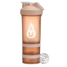 Motivai® Shaker Bottle - Orange - 600ml | 3-teiliger Shaker mit Pulverfächern und Mischkugel | BPA-frei | Protein, Pre-Workout, Supplements