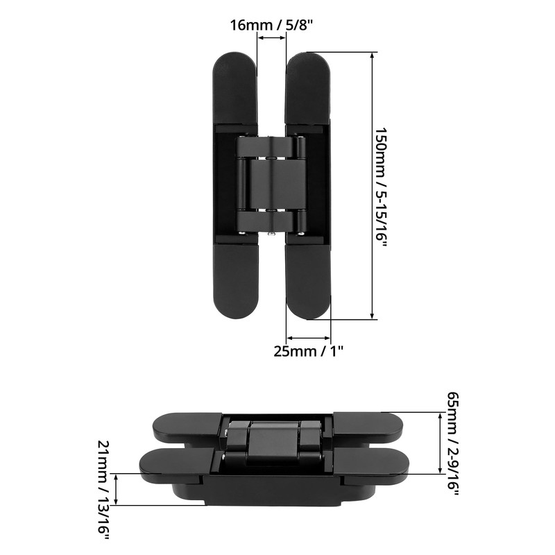 QWORK Adjustable Hidden Door Hinges (2-Pack), 6" Zinc Alloy Swing