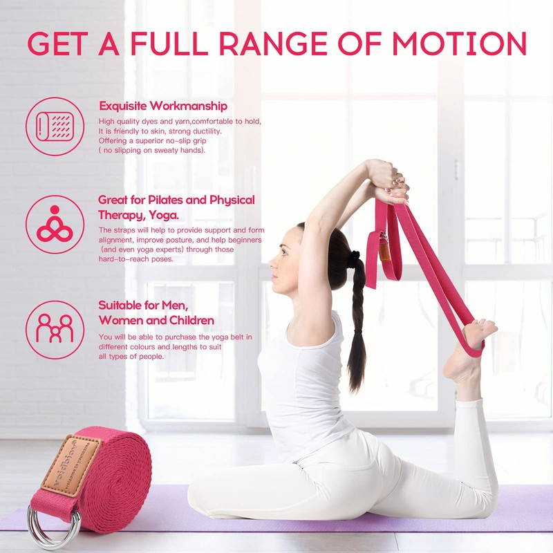 voidbiov D-Ring Buckle Yoga Strap 1.85 or 2.5M, Durable Cotton
