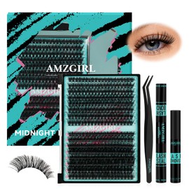 Lash Extension Kit,DIY Individual Lashes Clusters Kit,with Bond And Seal,Eyelash Remover For Eyelashes Extensions,Applicator Tool For False Eyelash Clusters 320Pcs At Home(7090D,D-Mix10-16|set)