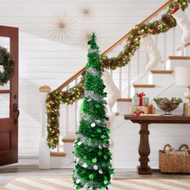 5ft Pop Up Christmas Tinsel Tree with Stand DecorSea Gorgeous Collapsible Artificial Christmas Tree Pencil Tree for Holiday Xmas Decorations Indoor Outdoor