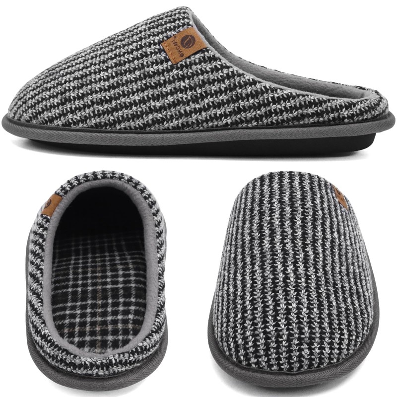 Oncai Men's Memory Foam Slippers Warm Plaid Fluffy Plush Lined