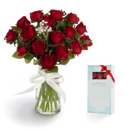 Himutain 16pcs Fake Artificial Roses, 21'' Red Realistic Faux Silk Roses Flowers for Spring Decor & Easter Decorations & Wedding