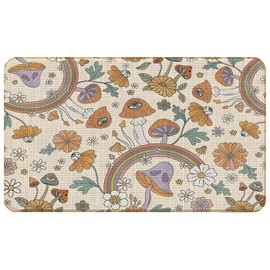 QGFM Retro 70s Boho Hippie Mushroom Door Mat - Vintage Mushroom Bath Mat, Mushroom Kitchen Bathroom Decor, 70s Home Decor, Front Door Mats Outdoor Entrance, 17x30 Rug