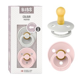BIBS Chupones Colour Pack de 2, Tetina redonda de látex natural, Talle 2, Color Haze/Blossom,6 a 18 meses, Hecho en Dinamarca