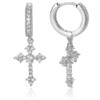 Generic Cross Earrings, Silver Dangle Hoop, Huggie, CZ Stones