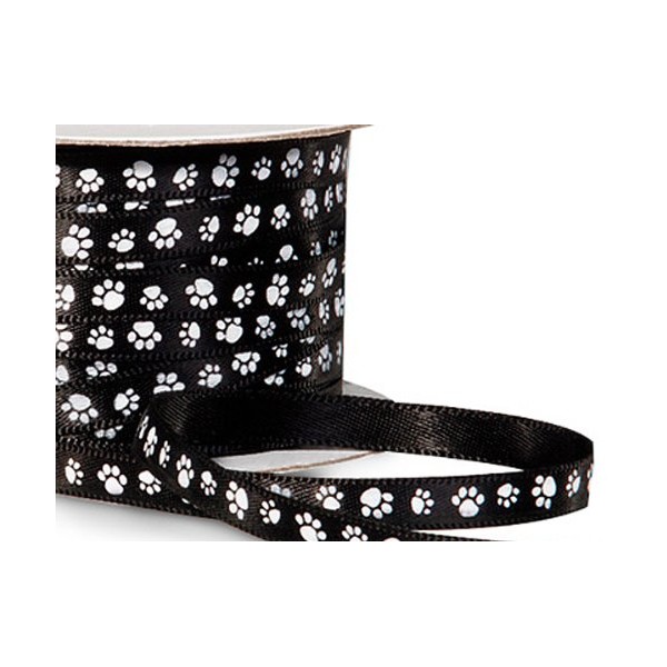 Pack of 1, Black Paw Print Satin Ribbon Single Faced