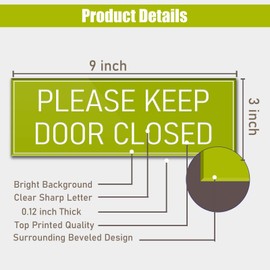 Please Keep Door Closed Sign Green 9"x3" - Self-stick Wall Door Sign for Offices Businesses House Home