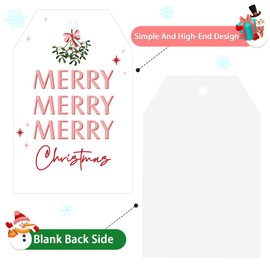 Anwyll Christmas Gift Tags,50Pcs Pink Merry Merry Merry Christmas Gift Wrapping Tags with String Attached,Happy Holiday Gift Tags,Xmas Hanging Gift Tags for Present Holiday Christmas Party Decorations