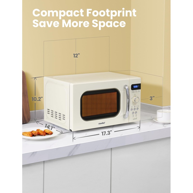 COMFEE' Retro Small Microwave Oven With Compact Size, 9 Preset