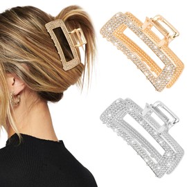 Vovii 2Pcs Square Rhinestones Claw Clips for Women, Sparkly Bling Metal Hair Clips for Thick/Thin Hair