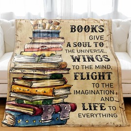 Books Give A Soul To The Universe Reading Blanket for Book Lovers, Book Reading Librarian Gifts Throw Blanket, Graduation Birthday Gift for Reading Lover Daughter Sister Bestie (50*60 inches)