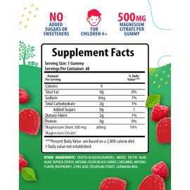 Sugar-Free Magnesium Gummies for Kids & Teens - 500mg Calm Magnesium Citrate Gummies - Chewable Magnesium Gummy Supplement for Sleep, Mood & Muscle Support - 2Pack
