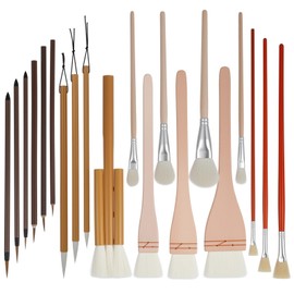 20Pcs Pottery Brushes for Glazing, Ceramic Brush Set with Storage Box, Wood Ceramic Brushes with Long Handle, Pottery Glaze Brushe Wool Bamboon Hake Brushe for Potterys Acrylic Watercolor