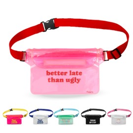 Fisura – Waterproof Pouch Bag Better Late Than Ugly, Pink and Red Waterproof Waist Bag for Valuables with Adjustable Belt, Swimming, Paddleboarding, Beach, Fishing, Kayaking - 22.5 x 12.5 cm