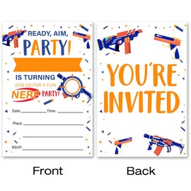 VAHATAN Dart Gun Birthday Party Invitations 20 Packs Nerf Wars Birthday Invites With Envelopes Dart War Invitations