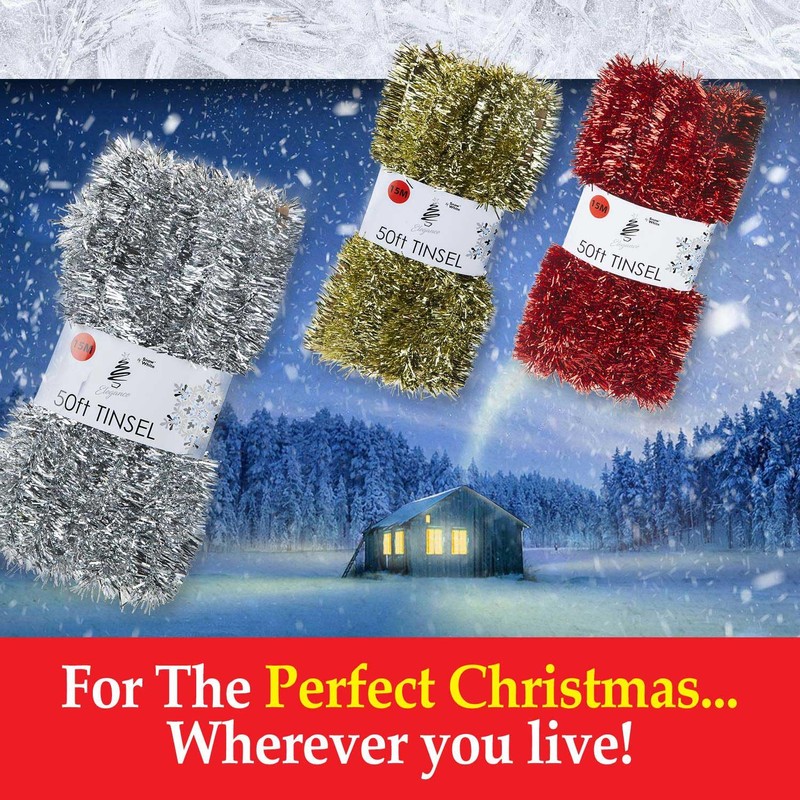 VFM - Christmas Tinsel Decorations for Christmas Tree (Silver)