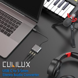 Cubilux USB C to 3.5mm Adapter for Live Streaming/Recording, USB C to TRRS Microphone Splitter for Laptop, Recording Adapter with Line-in & Mic-in & 3.5 Headphone Out-Suitable for Laptop/PC