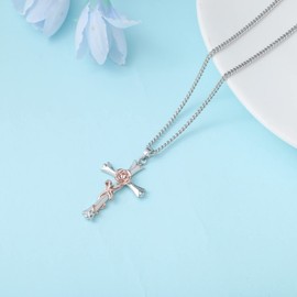 ACECHA Cross Necklace for Women-Dainty Faith Cross Pendant Necklace with Heart Flower Birthstone Jewelry for Mom Women Gifts, Birthday Anniversary