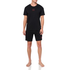HUGO, Logo Outline Cotton T Shirt and Shorts Set, black leather, L