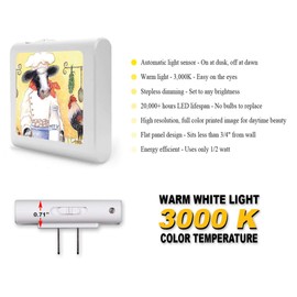 Plug in Dimmable LED Night Light with Dusk to Dawn Auto Sensor, Adjustable Brightness, Warm Light, Auto On-Off Nightlight for Bathroom, Hallway, Nursery, Bedrooms - Cow Chef Farm Animal