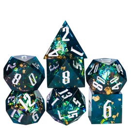 World of Dice - Spacebreaker Series - Handmade Pen and Paper Dice Set, 7 Pieces, with Pointed Edges and Corners, for Dungeons and Dragons, Shadowrun, Cthulhu, etc. (Blue & Black)