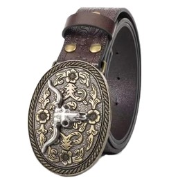 KorhLeoh Western Buckle Belt for Casual Jeans (Waist 25-39"), Bull coffee