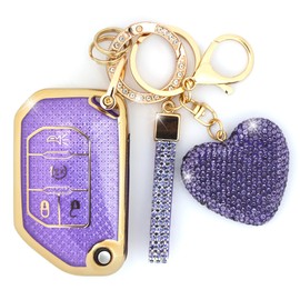 Simocky Compatible with Jeep Key Fob Cover with Keychain, Soft TPU Car Key Shell Case for Women, Compatible with Jeep Wrangler JLU JL Gladiator Rubicon JT Flip Full Cover Protector (4 Buttons-Purple)