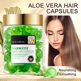 30PCS Hair Serum Oil Capsules, Moisturizing Hair Serum for Frizzy, Dry and Damaged Hair, Smooth, Non-greasy, Refreshing Long Lasting Nourishing Hair Oil for Women（Aloe Vera）