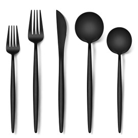 Stapava 30-Piece Matte Black Silverware Set, Stainless Steel Flatware Set for 6, Satin Finish Cutlery Include Forks Spoons and Knives Set for Home Restaurant, Dishwasher Safe Utensils Set