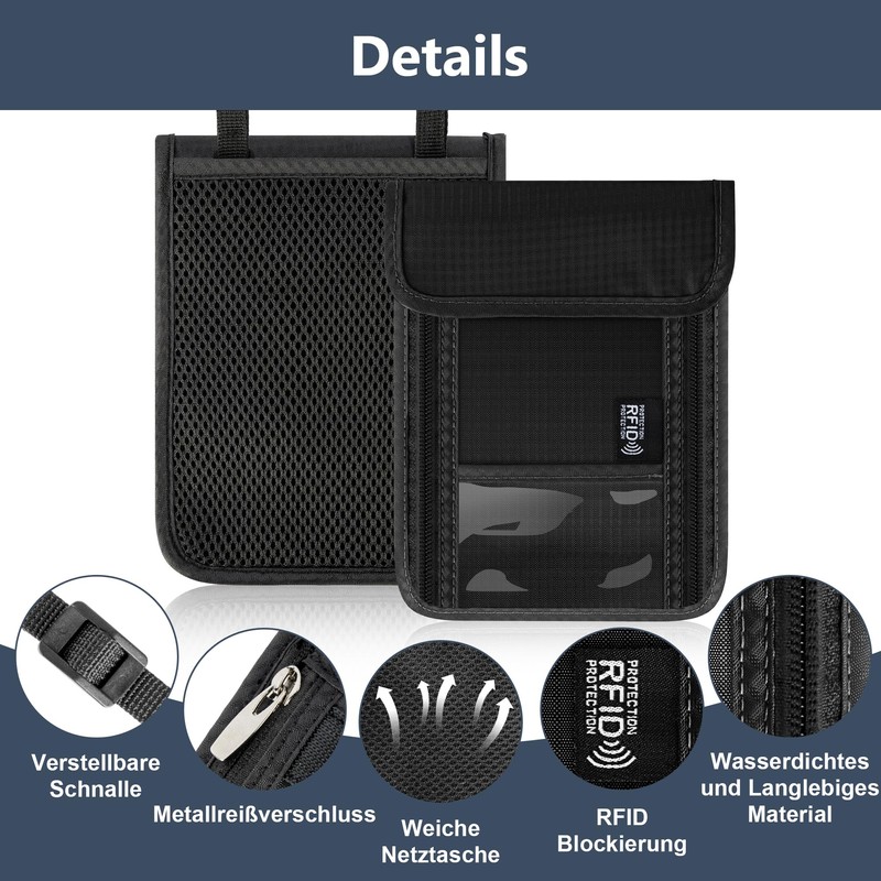 Likesing Chest Pocket Travel Purse, black, Modern