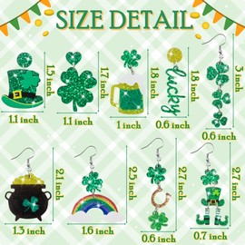Y1tvei St. Patrick's Day Earrings - 9Pairs Four Leaf Clover Shaped Drop Earrings Green Hat Irish Shamrock Lucky Sparkly Glitter Acrylic Earring Lightweight Cute St Patrick's Accessories Gift for Women