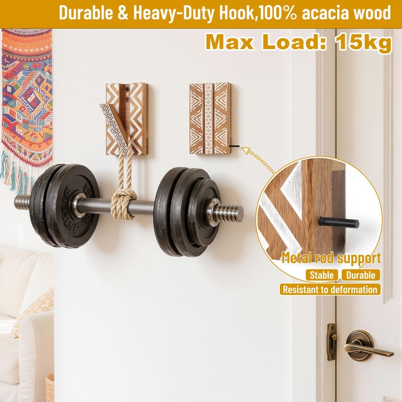 KINGSOW Wooden Foldable Coat Hooks: Magnetic for Hallway Behind Door