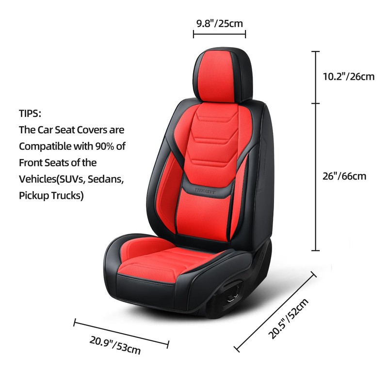 TIEHESYT Leather Seat Covers Front Pair with Lumbar Support, Breathable