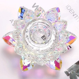 Colorful Crystal Glass Lotus Flower Nail Cup with Lid Acrylic Nail Liquid Powder Sequins Holder Container Dappen Dish for Monomer Nail Art Beauty Tools Jewelry Storage Candleholder Decoration (Large)