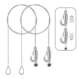 BaraRose Picture Rail Wire Wire Hook Hook Set with Free-Swinging Fittings [2-piece Set Diameter 1.5mm Length 0.5m] Height Adjustable Stainless Wire Rope Anti-Fall Wire Hanging Display DIY Painting