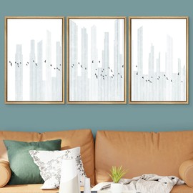 SIGNWIN 3 Piece Framed Canvas Wall Birds and City Canvas Prints Home Artwork Decoration for Living Room,Bedroom - 16"x24"x3 Natural