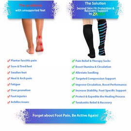 ZaTech Plantar Fasciitis Compression Socks for Men & Women, Sports Compression Socks, Thrombosis Stockings, 20-30 mmHg, grey/black