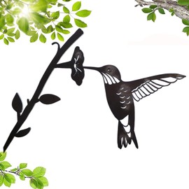 Metal Bird Silhouette, Garden Silhouette Birds Animal Art Sculpture, Outdoor Metal Steel Bird Statue Ornament for Tree Art Garden Yard Patio Home Decorations (Hummingbird)