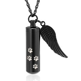 Minicremation Cremation Jewelry Paw Print Urn Necklaces for Human Pet Ashes Cylinder Urn Pendant Keepsake Memorial Ash Locket Holder Necklace for Men Women