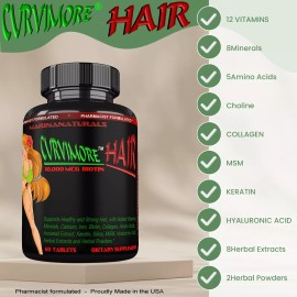 MARINANATURALS CURVIMORE® HAIR Vitamins Biotin 10000, Keratin, Collagen + 37 Ingrdient Pills