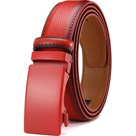 DOOPAI Men's Leather Ratchet Belt - Adjustable Slide Red Belt for Dress and Casual, Trim to Fit, Gift-Ready with Stylish Buckle (35mm)