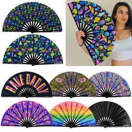 UV Glow Rave Fan Bamboo Folding Clack Hand Fan for Men Women Decor Gift Party Disco Dance Pride Festivals Accessory fans for line dancers:_Magic Mushroom