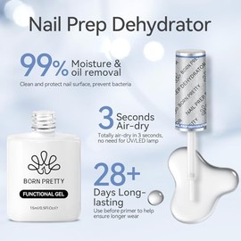 Born Pretty Nail Prep Dehydrator für Nägel Natürlich 15ML - Acid Free Nail Dehydrator Als Nagel Entfetter & Entfeuchter für U V Nagellack Dip Powder Acryl Nägel Aufbaugel Must-Haves für Nageltechniker