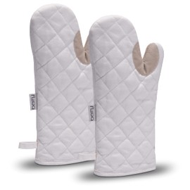 BERRY® Oven Gloves, BBQ Gloves, Extra Long and Non-Slip, Optimal Protection Against Burns, Heat Resistant Cotton Baking Gloves, Sustainably Packed, Beige
