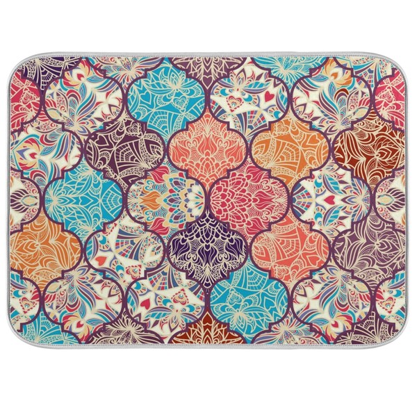 Dish Drying Mat for Kitchen Colorful Boho Moroccan Absorbent Heat